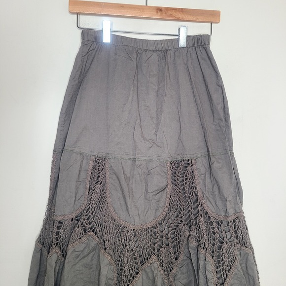 Karen Kane Boho Crochet Patchwork Maxi Skirt Gray Earthy Fairycore Peasant XS - Picture 2 of 6